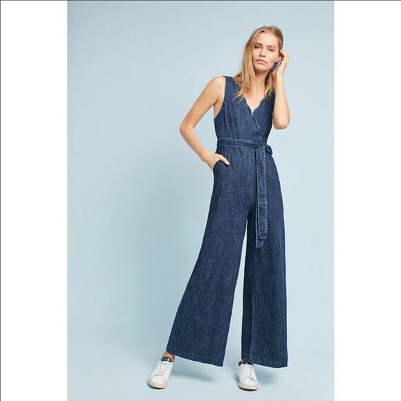 Anthropologie Pants - Anthropologie Pilcro Lydia Wrap Wide Leg Denim Jumpsuit 0 XS